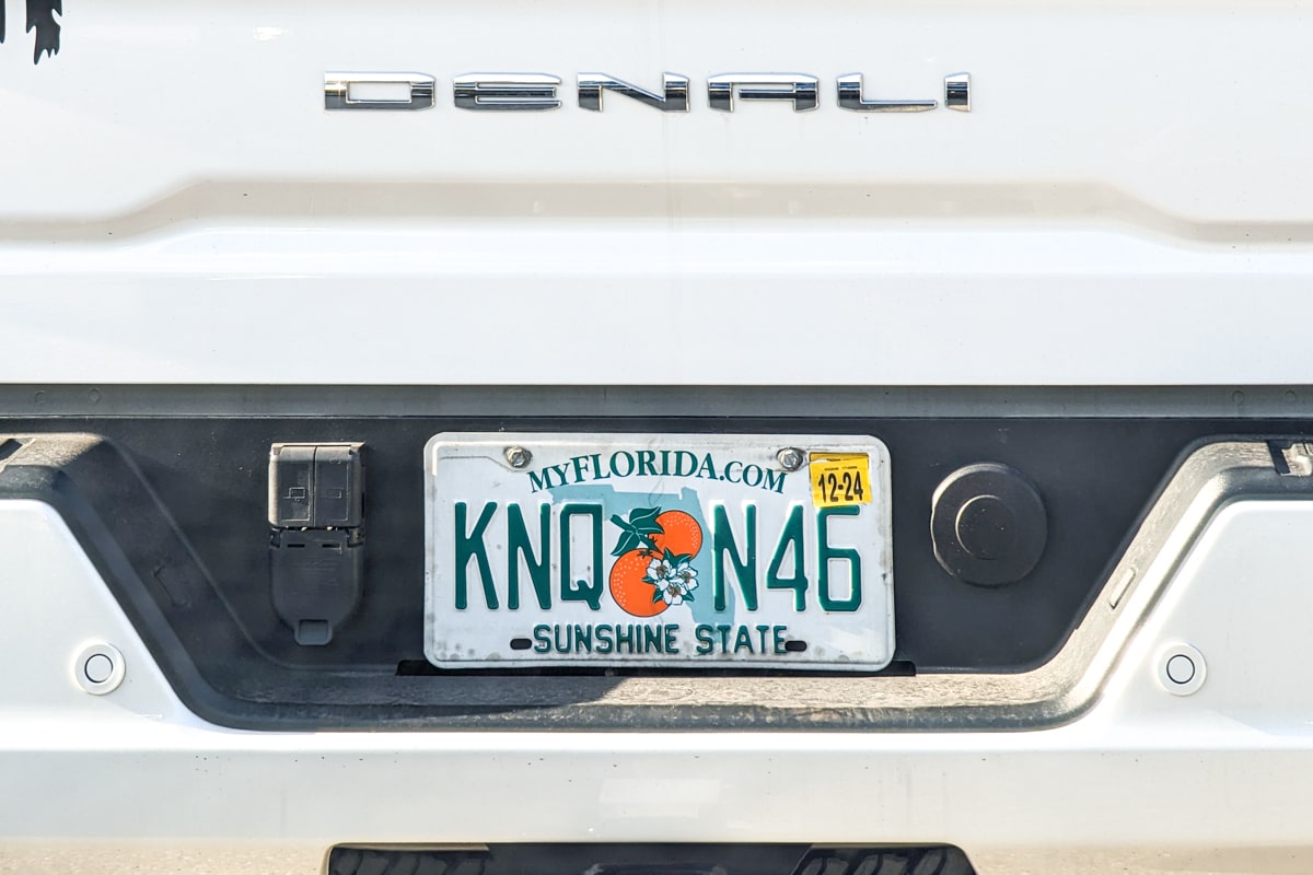 Plaque d'immatriculation d'une voiture de location en Floride